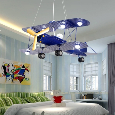 Kids Biplane/Jet Chandelier Opal Glass 3/5/7-Light Child Bedroom Small/Large Ceiling Pendant in Red/Green/Blue