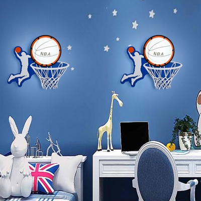 Kids LED Wall Mount Light Blue Sailboat/Rudder/Basketball Shot Shaped Sconce Lamp with PVC Shade for Bedroom