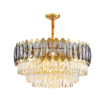 Layered Beveled Crystal Chandelier Lamp Post-Modern 6/9/21-Head Gold Pendant Lighting Fixture