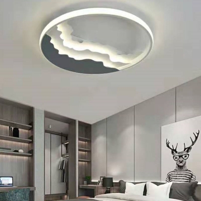 Layered Mountain Design Ceiling Lamp Novelty Modern Metal Bedroom Square/Round LED Flush Mount in Grey/White
