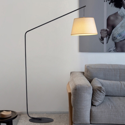 Metal Bend Reading Floor Light Minimalist Single Black/Flaxen Stand Up Lamp with Suspended Shade