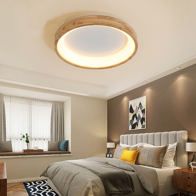 Minimalist Round/Square/Rectangle Ceiling Fixture Acrylic Bedroom LED Flush-Mount Light in Wood, Warm/3 Color Light