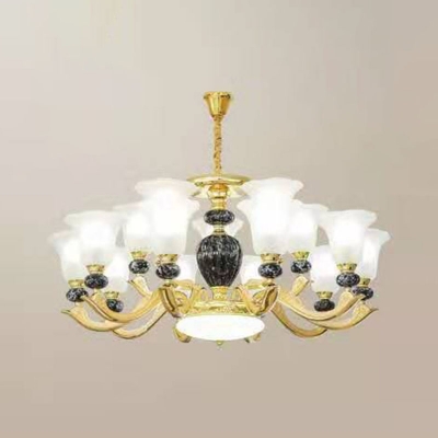 Morning Glory Living Room Lamp Frosted Glass 8/10/12 Bulbs Modern Lighting Fixture in Black/Red/Green