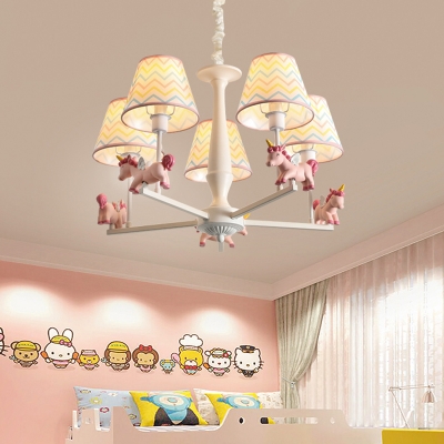 Pink Merry-Go-Round Chandelier Kids 3/5/6 Heads Resin Pendant Lamp with Tapered Fabric Shade