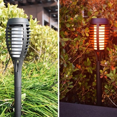 Plastic Torch Shaped Stake Lamp Modern Solar Powered LED Lawn Light in Black, 1 Pc