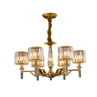 Postmodern 3/6/8 Lights Chandelier Gold Radial Hanging Pendant with Crystal Prism Shade