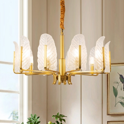 Seedy Glass Leaf Shaped Chandelier Postmodern 6/8/10 Lights Gold Finish Ceiling Pendant Lamp