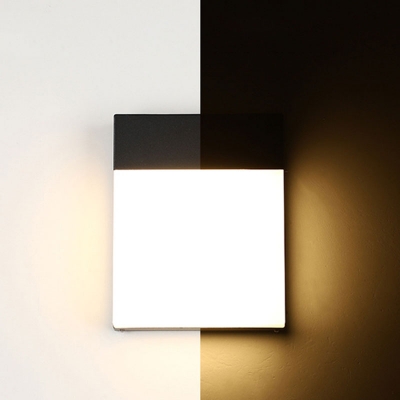 Simple Rectangle Outdoor Wall Mount Metal Foyer LED Wall Sconce Light in Black, Warm/White Light