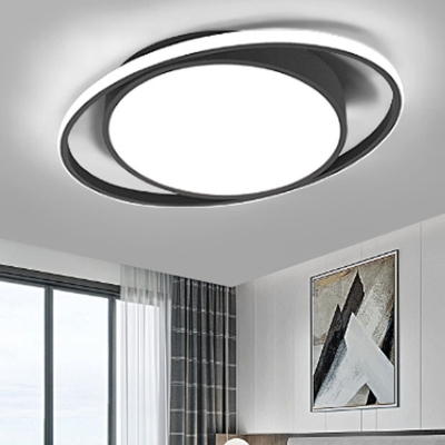 Small/Large Bedroom LED Ceiling Light Nordic White Flush Mount Lamp with Oval Acrylic Shade