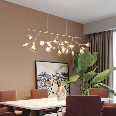 Smoke Grey Glass Firefly Island Light Postmodern 27 Bulbs Black/Gold Hanging Lamp for Dining Room