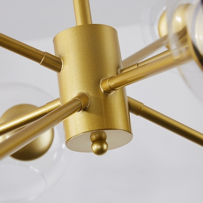Sputnik Ceiling Suspension Lamp Post-Modern Clear Open Glass 8-Bulb Black/Gold Chandelier Light