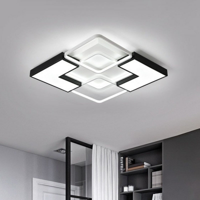 Square/Rectangle Maze Design Ceiling Lamp Modern Acrylic Black and White LED Flush Mount in Warm/White Light