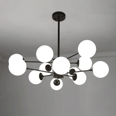 Starburst Ceiling Chandelier Modern White Glass 12-Light Black Suspended Lighting Fixture