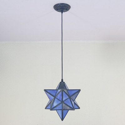 Tiffany Anise Star Pendant Lighting 1 Bulb Orange/Blue/Clear Glass Hanging Light Fixture for Bedroom