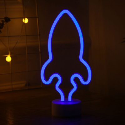 White Rocket Night Table Light Kids Style Acrylic Battery Powered LED Nightstand Lamp in White/Blue/Red Light