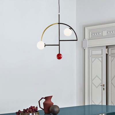 2/7/9-Bulb Kitchen Bar Drop Pendant Designer Black Chandelier Light with Orb White Glass Shade