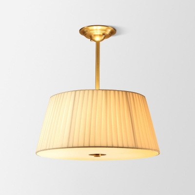 3/4-Bulb Pleated Fabric Pendant Chandelier Countryside Gold Tapered Drum Dining Table Suspension Light