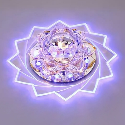 3/5w Lotus Shaped Ceiling Light Modern Clear Crystal Hotel LED Flush Mount Fixture in Warm/Blue/Multi-Color Light