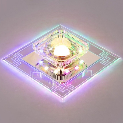 3/5w Square Flush Mount Lighting Contemporary Clear Crystal Foyer LED Ceiling Light in Warm/White/Multi-Color Light