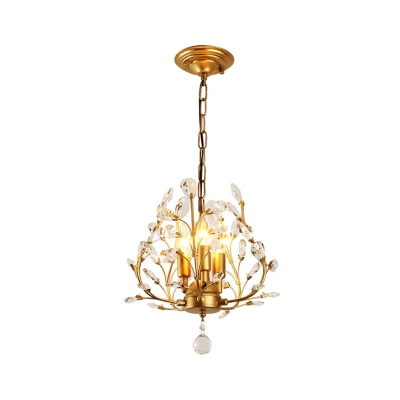 3-Bulb Branching Pendant Lamp Farmhouse Black/Gold Crystal Hanging Chandelier over Table