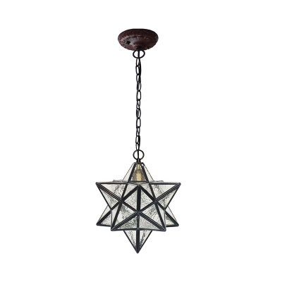 3D Star Pendant Light Fixture Vintage Clear Ripple Glass Single Black Hanging Ceiling Lamp