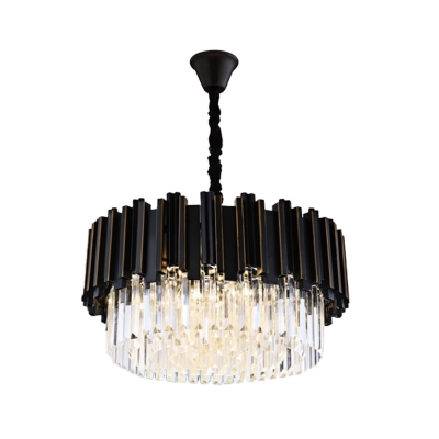 8/12/16 Bulbs Chandelier Pendant Modernist Layered Crystal Prism Small/Medium/Large Hanging Light in Black