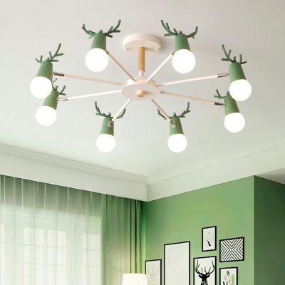 Antler Living Room Chandelier Light Metallic 8-Light Metal Adjustable Ceiling Pendant in Black/Grey/White