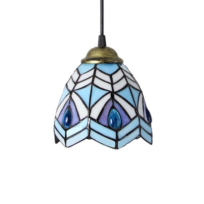Baroque Dotted/Flared/Pyramid Pendant Light Fixture 1-Light White/Yellow/Blue Cut Glass Hanging Ceiling Light in Black