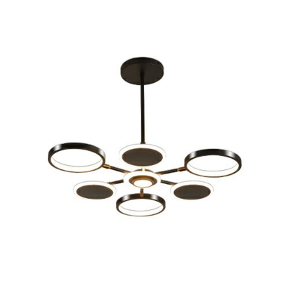 Black/Gold Multi-Circles LED Chandelier Contemporary 6/8/12-Head Metal Hanging Ceiling Light for Living Room