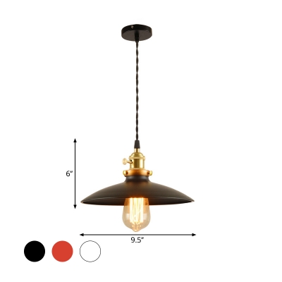 Bowl Dining Room Ceiling Hang Lamp Loft Style Iron 1 Bulb Black/White/Red Pendant Light Fixture with Rotary Switch
