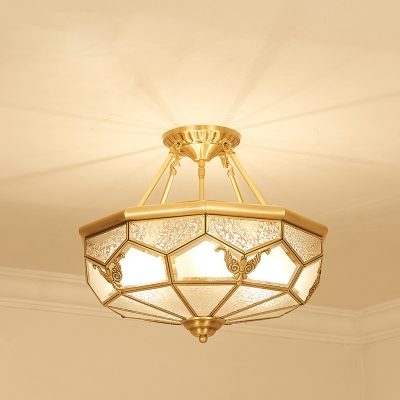 Bowl Frosted Panel Glass Ceiling Lighting Traditional 4/6-Head Corridor Chandelier in Gold, Flushmount/Downrod