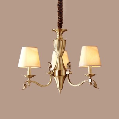 Brass 3/6/10 Bulbs Ceiling Chandelier Countryside Fabric Cone Shade Pendant Light Fixture