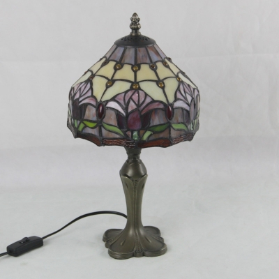 Bronze Single Nightstand Lamp Tiffany Handcrafted Stained Glass Conical Table Light