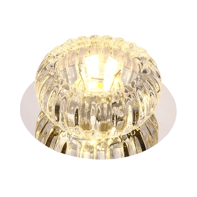 Chrome Bowl Shaped Ceiling Lighting Simple Clear Crystal LED Flush Mount Fixture in Warm/White/Multi-Color Light