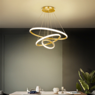 Circle Dining Room Ceiling Pendant Acrylic 3-Light Postmodern Small/Medium/Large LED Chandelier in Gold, Warm/White/3 Color Light
