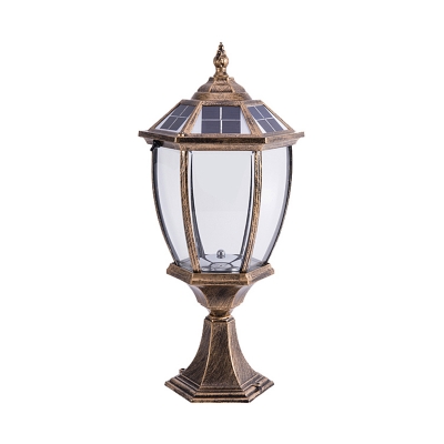 Clear Glass Solar LED Pillar Lamp Antique Black/Bronze Courtyard Landscape Lighting Fixture
