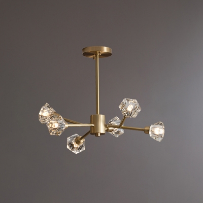 Crystal Flower Brass Chandelier Branchlet 6/9/15-Bulb Post-Modern Ceiling Suspension Lamp