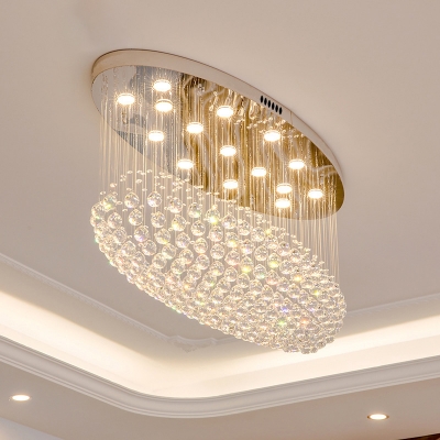 Crystal Orb Stainless Steel Ceiling Fixture Oval 20 Lights Modern Style Flush Mount Lighting
