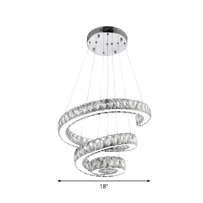 Crystal Spiral Chandelier Pendant Minimalistic Clear LED Hanging Ceiling Light for Hall, 18