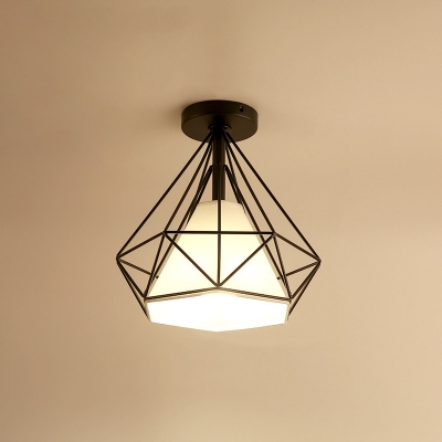 Diamond Corridor Ceiling Light Vintage Metal 1-Light Black/Gold Flush Mount Lamp with Cone Fabric Shade Inner