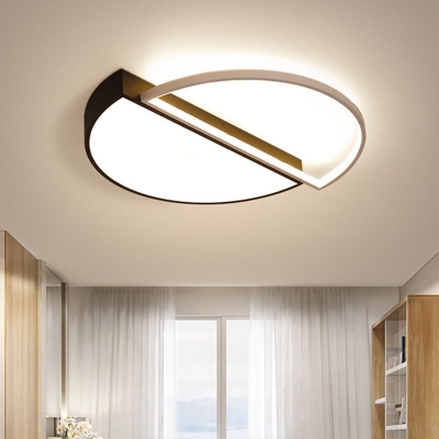 Double Semicircle Flush Ceiling Light Nordic Acrylic Black and White LED Flushmount Lighting in Warm/White Light