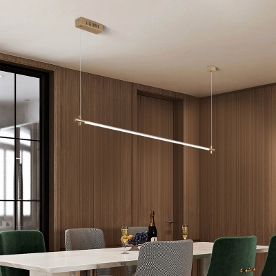 Elongated Tube Island Light Fixture Minimalist Acrylic Black/Gold LED Hanging Ceiling Light for Dining Room