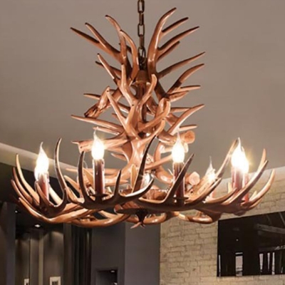 Faux Antler Bistro Hanging Chandelier Country Resin 4/6/11 Heads White/Coffee Pendant Ceiling Light