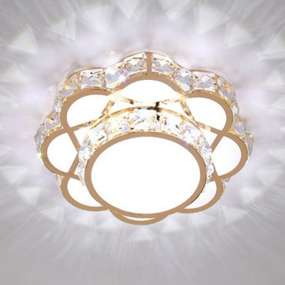 Flower Shaped Flush Mount Spotlight Modern Beveled Crystal Rose Gold LED Flush Ceiling Light in Warm/White Light/Third Gear, 8