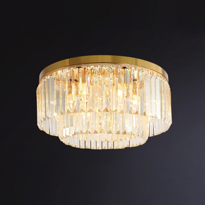 Gold Round Flush Ceiling Light Post-Modern 3/6/8/10 Bulbs K9 Prismatic Crystal Flush Mount, 12