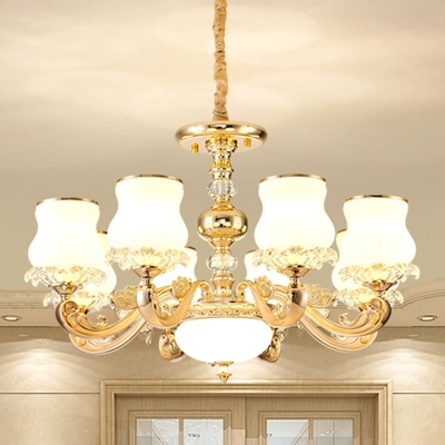 Gourd Shaped Living Room Hanging Light Modern White Glass 10/15/18 Heads Gold Chandelier
