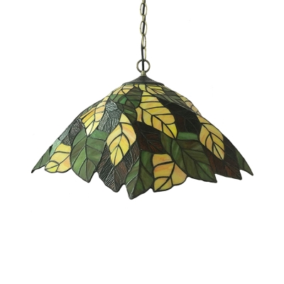Handcrafted Glass Leafy Hanging Light Kit Rustic Single Yellow Pendulum Light for Dining Room