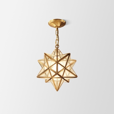 House/Star/Dome Shade Foyer Drop Pendant Colonial Style Clear/Water Glass Single Gold Pendulum Light