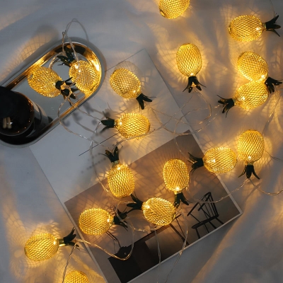 Iron Wire Pineapple Fairy Light String Nordic 10/20-Light Gold LED Solar Festive Lighting for Bedroom, 4.9/9.8ft