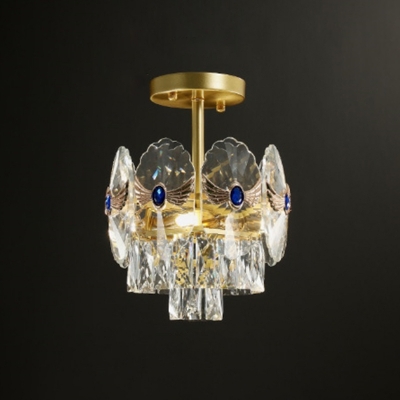 Layered Cut-Crystal Flush Chandelier Contemporary 4/10/15 Lights Gold Semi Flush Mount Ceiling Lamp, 11